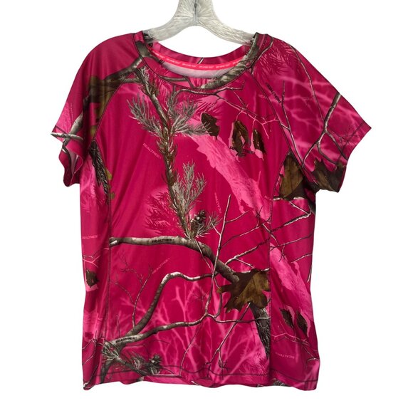 Realtree Womens Camo Shirt Pink Short Sleeves Size XL - Picture 1 of 7